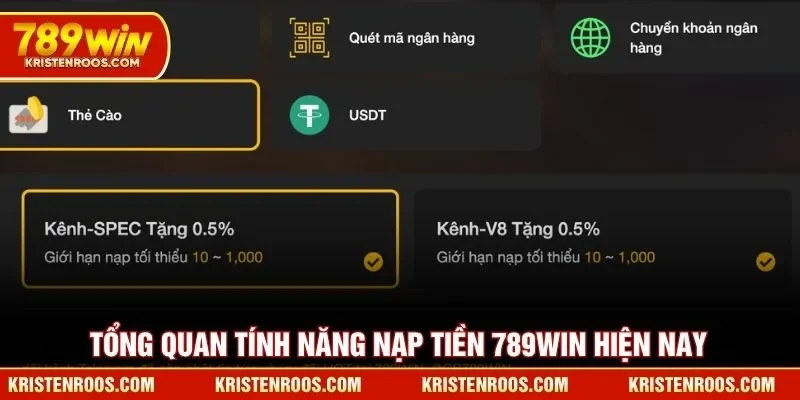Tổng quan tính năng nạp tiền 789WIN hiện nay